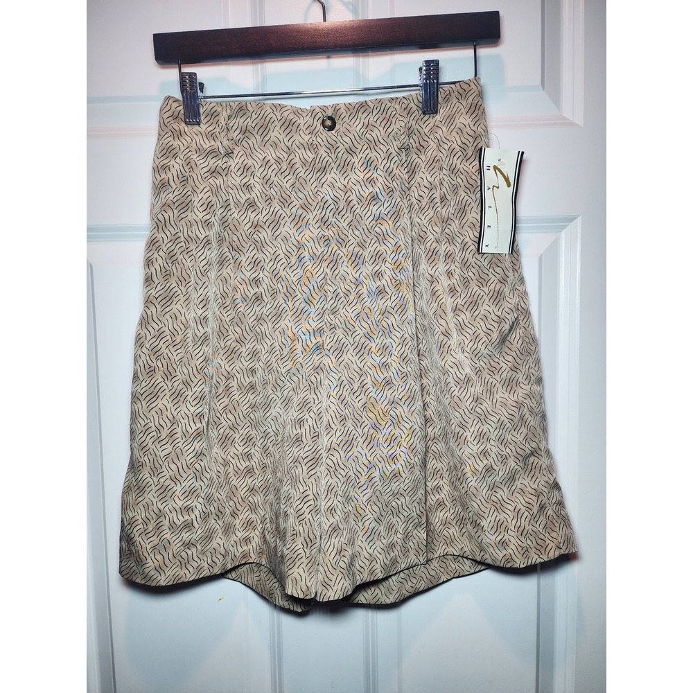 90s Haley Abstract Print High Waisted Shorts Tan Black Womens 8 USA made